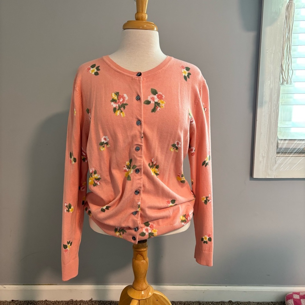 Karen Scott Pink Floral Cardigan Size L